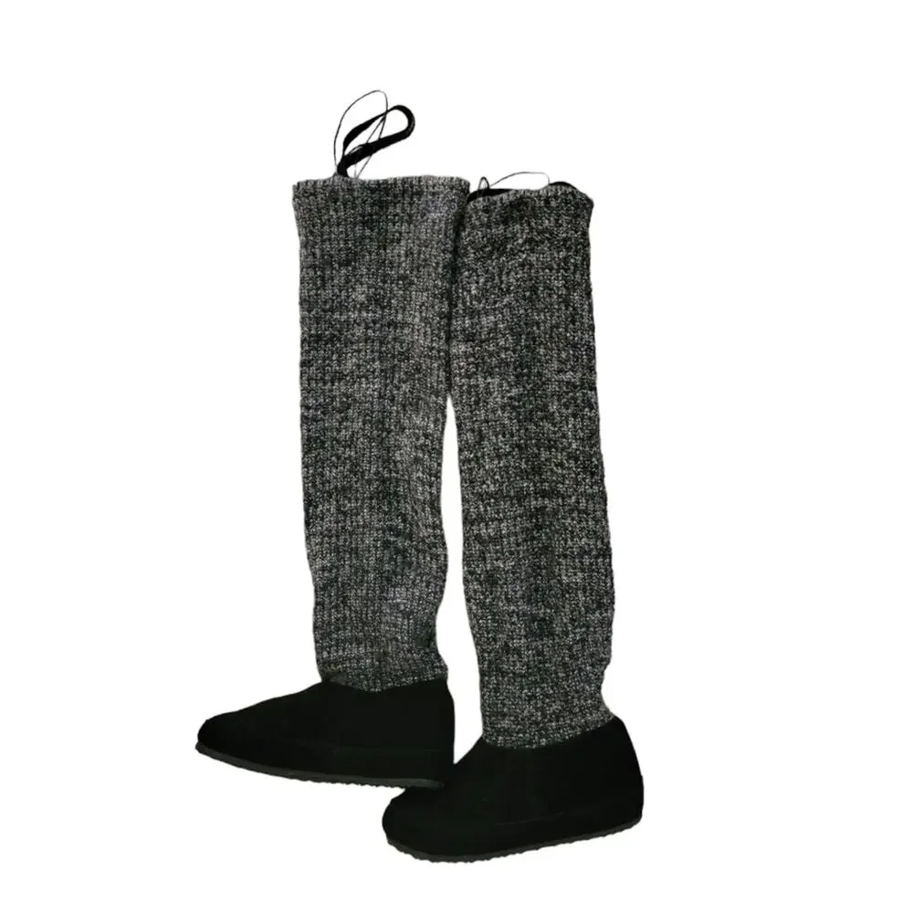 Bearpaw Cosima Black Suede & Knit Pull On Boots Wool Blend Footbed Size 8